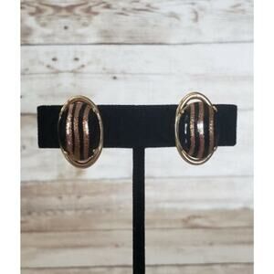 Vintage Screw On Earrings - Black with Glitter Lines